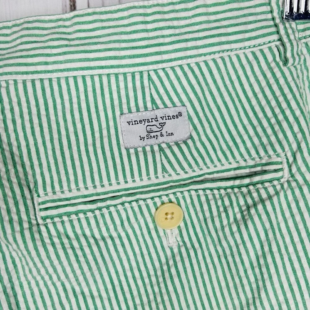 Vineyard Vines Shorts Sz 35 Green White Striped Seersucker 9